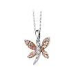 14K Two Tone Gold 0.04 ct. Diamond and 1/3 ct. Pink Sapphire Dragonfly Necklace