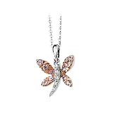 14K Two Tone Gold 0.04 ct. Diamond and 1/3 ct. Pink Sapphire Dragonfly Necklace
