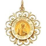 14K Yellow Gold Round Sacred Heart Of Jesus Pendant Medal | Size/Info: 18.5mm
