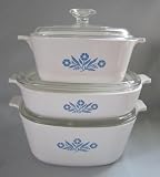 6 Piece Set - Vintage Corning Ware Cornflower Blue Casserole Skillet Baking Dishes w/ Lids Set - 9 Inch , 1 1/2 Qt, 2 1/2 Qt