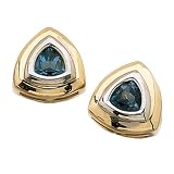 14K Two Tone Trillion Cut London Blue Topaz Earrings