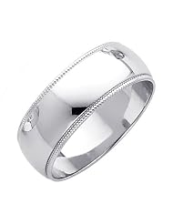 14k White Gold 7mm Plain Milgrain Wedding Ring Ring for Men & Women - Size 10 by 