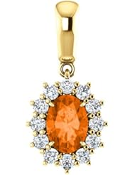 18K Yellow Gold 7.00x5.00mm Oval Cut Mexican Fire Opal and Diamond Pendant -- LIFETIME WARRANTY