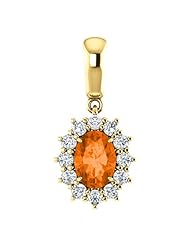 18K Yellow Gold 7.00x5.00mm Oval Cut Madeira Citrine and Diamond Pendant -- LIFETIME WARRANTY