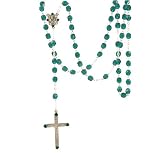 Rosary - Silver Toned Cross with Irish Green Shamrocks and Dark Green Crystal Beads