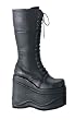 6 Inch Trendy Gothic Boots Punk Boots Wedge Boot Lace-Up Platform Knee Boot Black