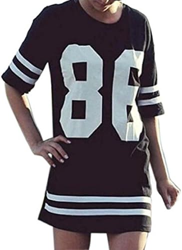 Towallmark(TM)Womens Oversized Baseball Short Sleeeve Loose Mini Dress (XL, Black)