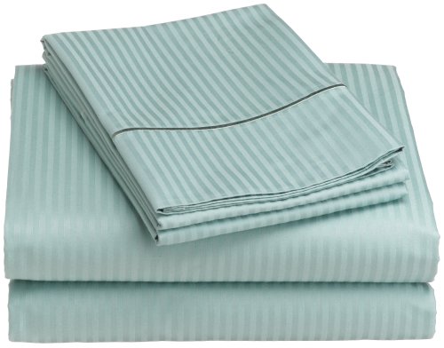 Renaissance 600 Thread-Count Woven Stripe Queen Sheet Set, WaterBlue