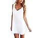 Voinnia Women Sexy Backless Lace Crochet Chiffon Summer Beach Mini Dress, White, Small