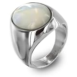 Stainless Steel Polished Oval Mother of Pearl Ring