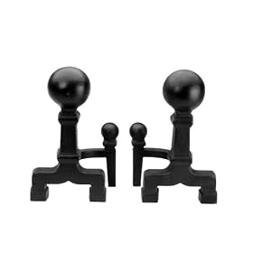 Set of Two Black Wrought Iron Ball Top Andirons by Market Merchants