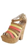 Burke17 Suede Colorblock Chunky Platform Heels CAMEL
