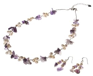 Oi! Amethyst and Fresh Water Pearl Necklace 44-46cm Oi! Amethyst and Fresh Water Pearl Earrings 3cm Sterling Silver Hooks