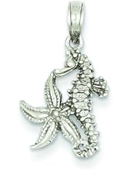 14K White Gold Starfish & Seahorse Pendant Charm