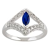 0.50ct tw Natural Diamond (SI Clarity , GH color) & Created Blue sapphire Ring in 14K White Gold