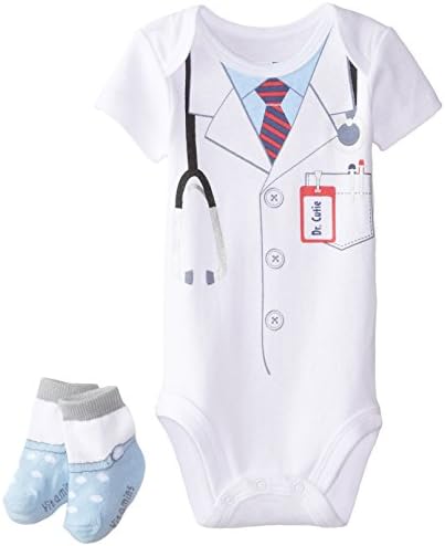 Vitamins Baby Baby-Boys Newborn Doctor Bodysuit with Socks, White, 9 Months