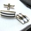 Brushed Steel Wedge Black Shelby Stripe Cufflinks