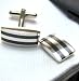 Brushed Steel Wedge Black Shelby Stripe Cufflinks