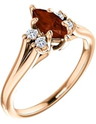 18K Rose Gold 8.00x4.00mm Marquise Cut Mozambique Garnet and Diamond Ring -- LIFETIME WARRANTY