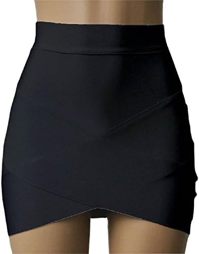 Tonsee High Waist Short Plain Skater Mini Skirt (M, Black)