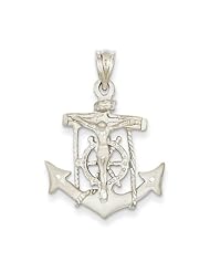 14k White Gold Mariners Cross Crucifix Pendant. Metal Wt- 2.58g