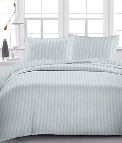 Luxury 100% Egyptian Cotton 600 Thread Count 4PC's Sheet Set (King, Light Grey Stripe) Deep Pocket 18"
