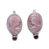 Sterling Silver Carved Pink Mother Of Pearl Cameo And Faceted Garnet P...