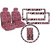 7-Piece Animal Print Automotive Interior Gift Set - 2 Universal-Fit Zebra Pink and... 