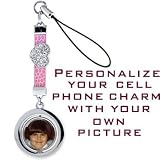 Gioielli Italy Pink Leather PHOTO Sticker ROUND Crystal HEART Cell Phone Charm