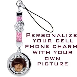 Gioielli Italy Pink Leather Photo Sticker Round Crystal Heart Cell Phone Charm