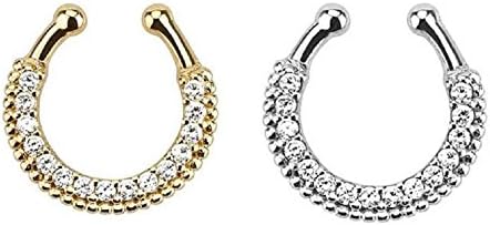 (2pcs) Single Line Paved Clear Gem Non-Piercing Fake Septum Hangers N510C
