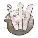 Mother of Pearl Handcarved Caviar Set: one plate, one spoon, one knife and one fork.
