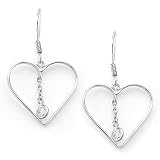 Sterling Silver Cubic Zirconia Rhodium Plated Heart Shaped Fancy Earring
