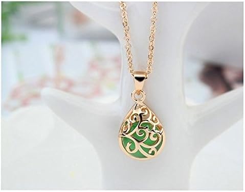 18K Gold GP Green Cat Eye Stone Swarovski Crystal Pendant Chain Necklace New