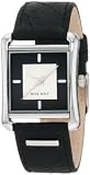 Nine West Women's NW/1205BKBK Square Silver-Tone Black Strap Watch