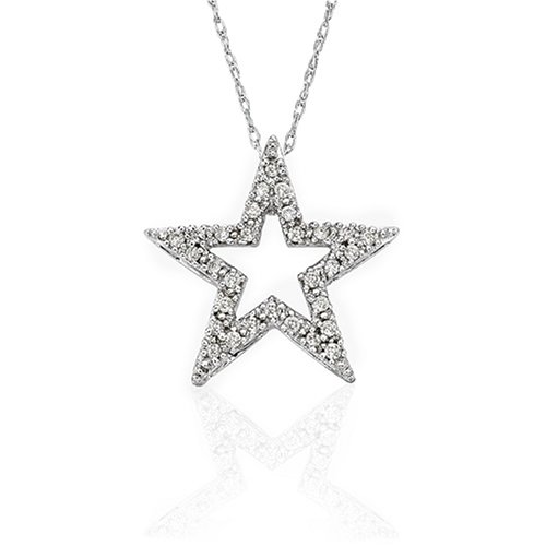 10k White or Yellow Gold Diamond Star Pendant (.15 cttw, J-K Color, I2-I3 Clarity)
