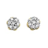 14K Yellow Gold 1/4 ct. Diamond Cluster Flower Earrings