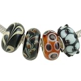 Browns and Blacks Lot of 4 Solid Core 925 Sterling Silver Murano Beads fits European Charm Bracelet