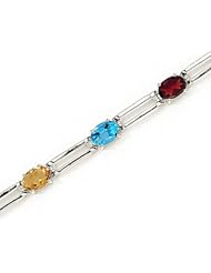 14kt Yellow Gold Oval Multi Color and Diamond Bracelet