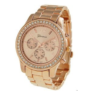Bling Jewelry Geneva Rose Gold Plated Classic Round CZ Ladies Watch