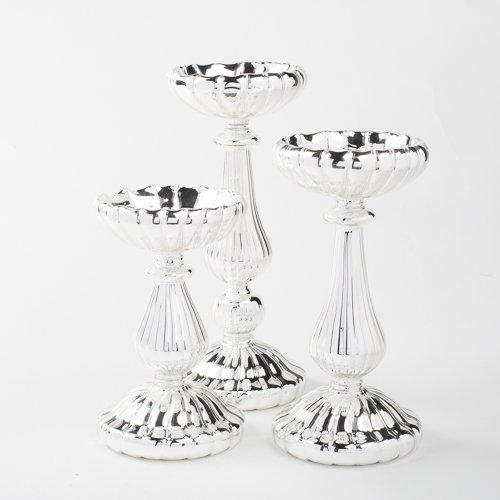 Eastland® Ribbed Silver Mercury Glass Pillar Candle Holder Set of 3 (3 Sizes)