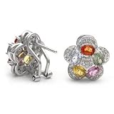 14k White Gold Multicolor Sapphire and Diamond Flower Earrings
