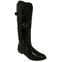 New Adjustable Calf Womens Black Patent Knee Riding Flat Boots