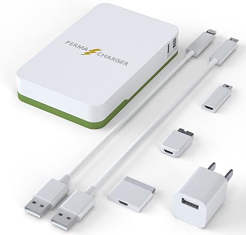 Today's Deal! PermaCharger® Portable 11,000 mAh USB Battery Bank for iPhone/Android/Tablet/Many Other Devices. World's Only Power Pack with 5 FREE Cellphone Cables &amp; 1 Wall Adapter - $37 FREE Value - [Green]