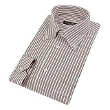 Forzieri White & Brown Striped Button-Down Italian Cotton Dress Shirt