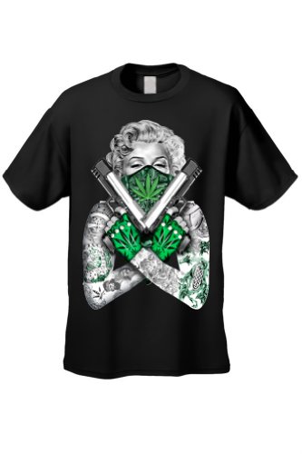 Unisex Tattoo Marilyn Guns Weed Bandana Short Sleeve T-shirt