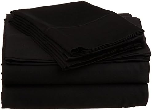 Sleepwell Bedding Luxury Egyptian Cotton 600-Thread-Count Sateen 4 PCs Full Sheet Set (+27 Inch) Pocket Depth, Black Solid