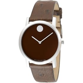 Movado Men's Museum Brown Leather Strap Brown Dial Watch #0606221