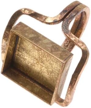 Amate Studios Antiqued Brass Square Bezel Adjustable Ring Hammered Frame 17.5mm