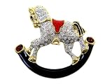 Gold Plated Rocking Horse Pin - Gold CZ Crystal Encrusted Rocking Horse Lapel...
